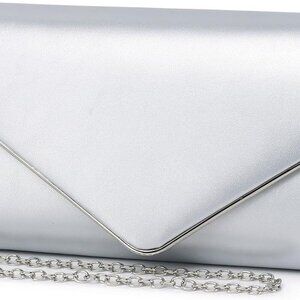Sophisticated Silver Evening Bag with Gold Hardware - Versatile Accessory